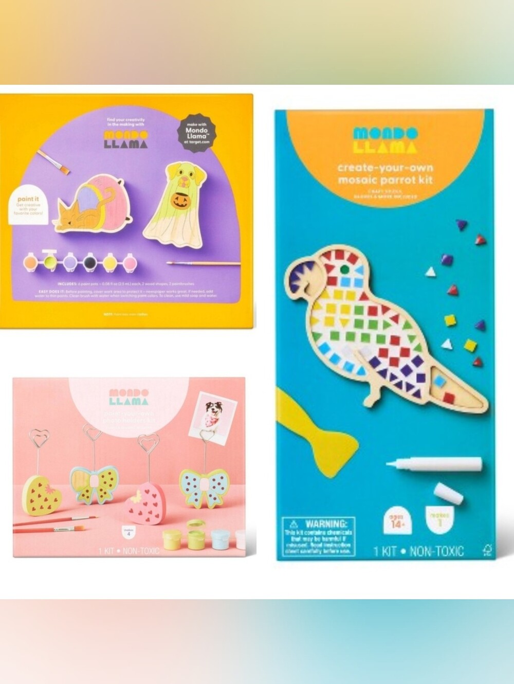 3 Mondo Llama Kids Painting Figurine Painting Set Mosaic Parrot Craft Kit - Blue